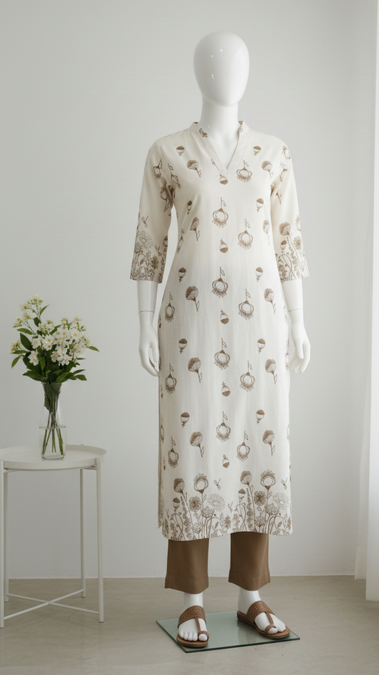 Printed Off White Kurti