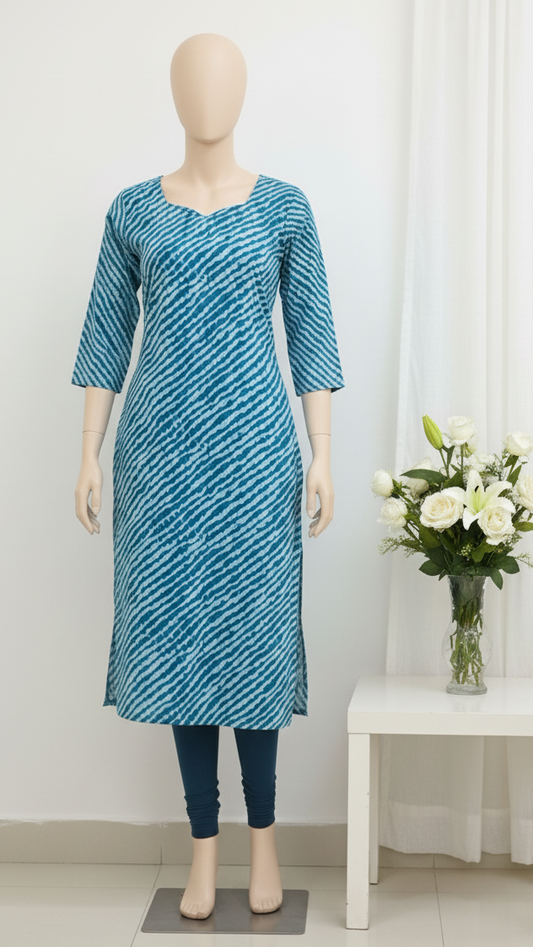 Blue Wavy Print Cotton Kurti