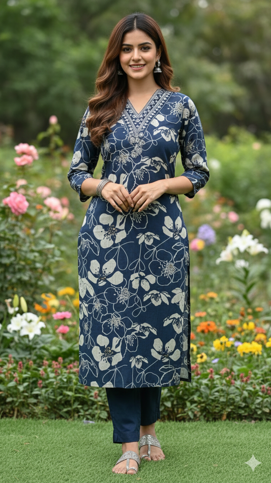 Blue Vartican Floral Kurtis