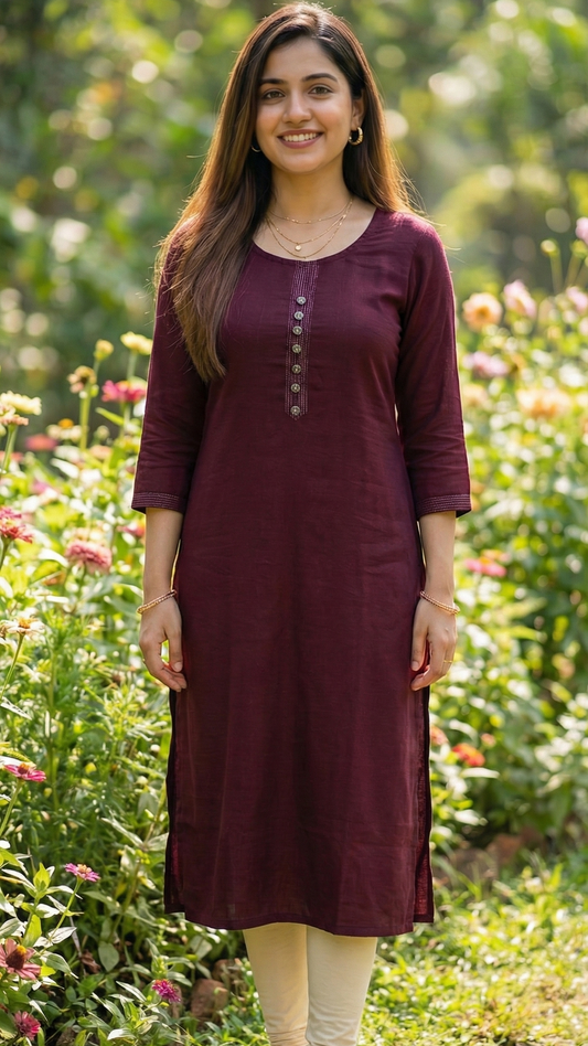 Classic Maroon Cotton Kurtis